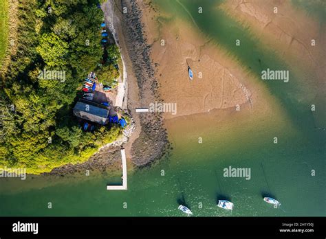 Top Down view of Stoke Gabriel and River Dart from a drone, Devon, England, Europe Stock Photo ...