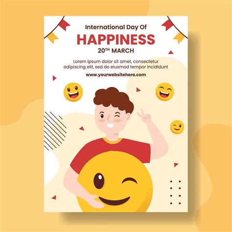 World Happiness Day Vertical Poster with Smiling Face Flat Cartoon Hand Drawn Templates ...