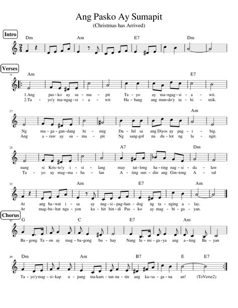 Ang Pasko Ay Sumapit sheet music for Piano download free in PDF or MIDI