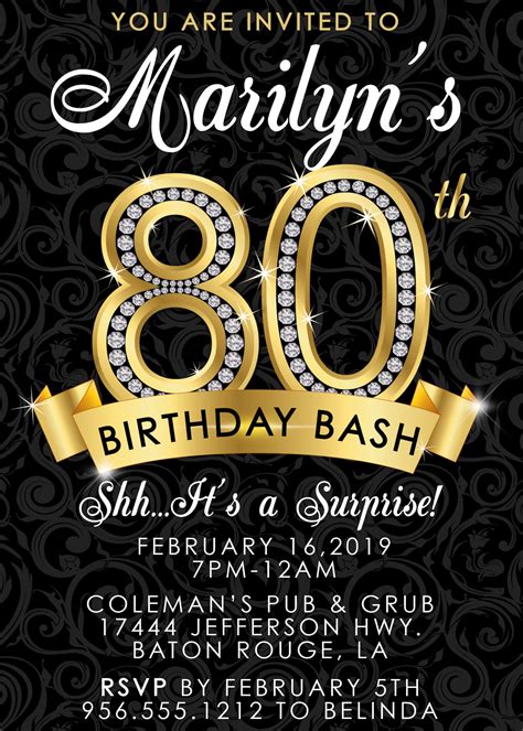 80Th Birthday Invitations Templates