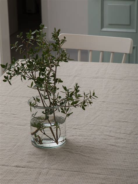 Linen tablecloth-Table linens-Washed Linen tablecloth in Natural color with duck egg stripes ...