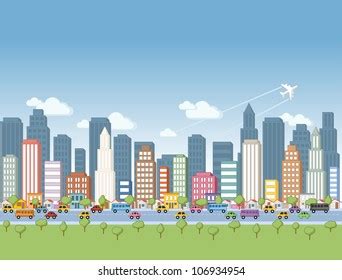 Colorful Cartoon City Landscape Stock Vector (Royalty Free) 106934954 | Shutterstock