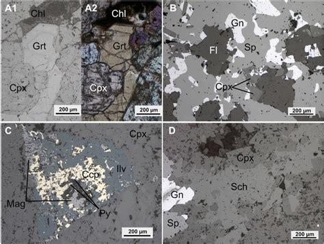 Typical paragenetic relations between ore and gangue minerals in the ...