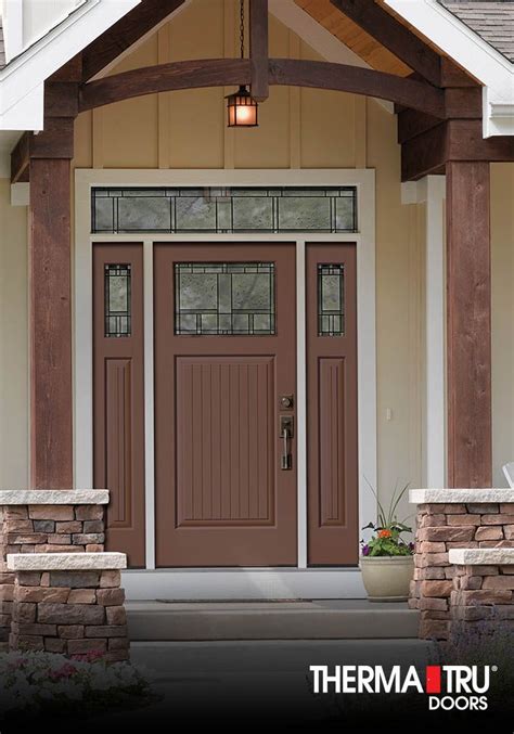 Therma-Tru Classic-Craft Canvas Collection fiberglass door painted Aurora Brown with Homeward ...