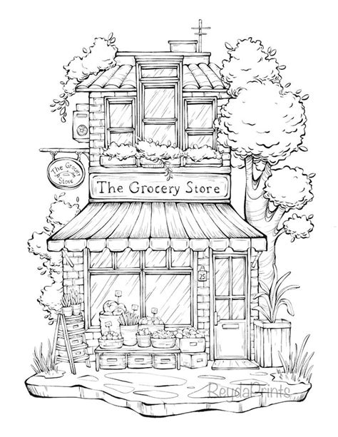 Storefronts Coloring Printables, Building, Shops, Procreate, Letter Size, by Reydaprints - Etsy ...