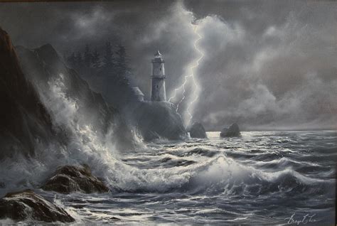 Lighthouse Storm Painting by George E Lee