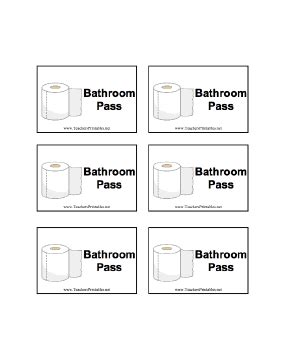 A sheet of six bathroom passes for classroom use, illustrated with a toilet paper roll. Cut ...