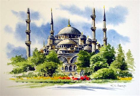 Watercolor Painting of the Blue Mosque - Richard Moore | Mosque art, Watercolor architecture ...