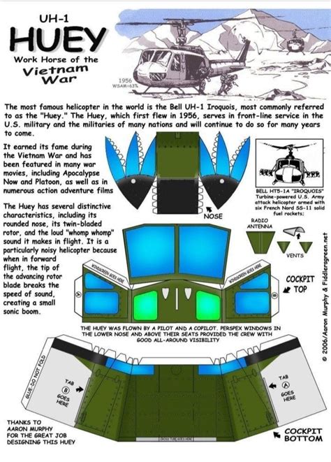 Papercraft UH-1 HUEY 1/5 | Avião de papel, Modelo de papel, Helicópteros