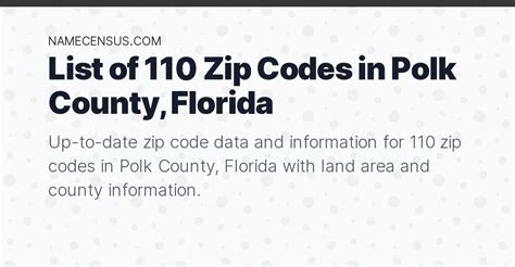 Polk County Zip Codes | List of 110 Zip Codes in Polk County, Florida