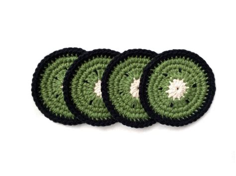 Crochet Fruit Coasters Set Kiwi Set of 4 Machine Washable