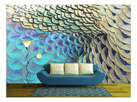 Wall26 Beautiful Green Peacock Feathers, Texture Abstract Background - Removable Wall Mural ...