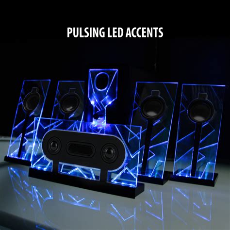 5.1 Surround Sound Computer Speakers with 80 Watts and Blue LED Glow ...