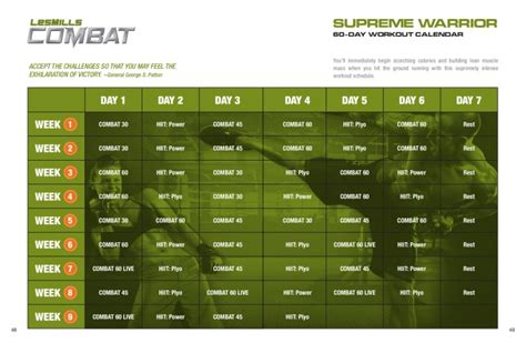 Les Mills Combat Ultimate Warrior Workout Calendar | EOUA Blog