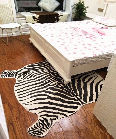 Large Zebra Cowhide Rug Cowskin Cow Hide Faux Leather Carpet 4.9'X4.8 ...