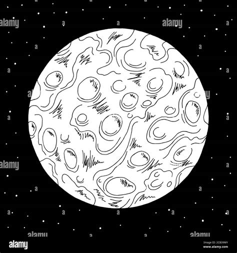 Planet in outer space graphic black white sketch illustration vector ...