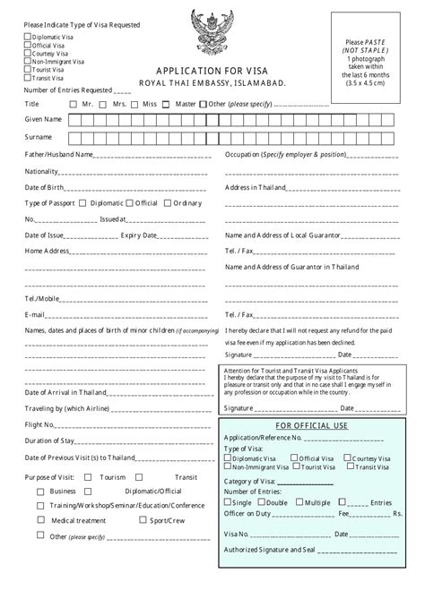 Fillable Thai Visa Application Form - Printable Forms Free Online