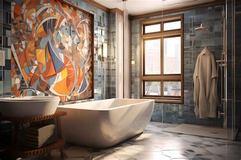 Premium AI Image | A bathroom with a custom mosaic tile mural