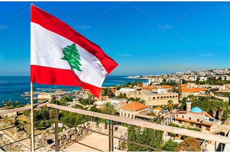 Flag of Lebanon at Byblos Castle | High-Quality Architecture Stock ...