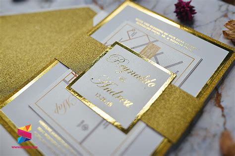 Gold Foil Wedding Invitation with Glittered Liner - Stunro CreativeWorks