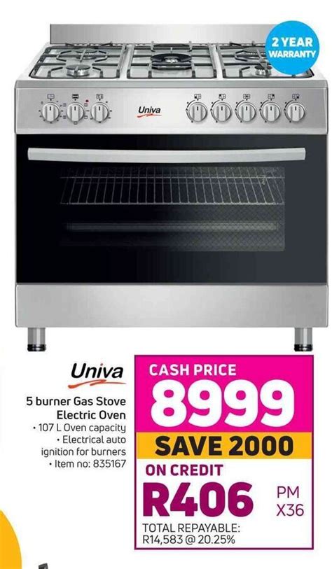 Univa 5 Burner Gas Stove Electric Oven offer at Game