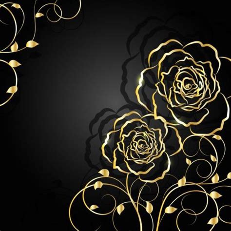 Golden flower with black background vector 01 free download