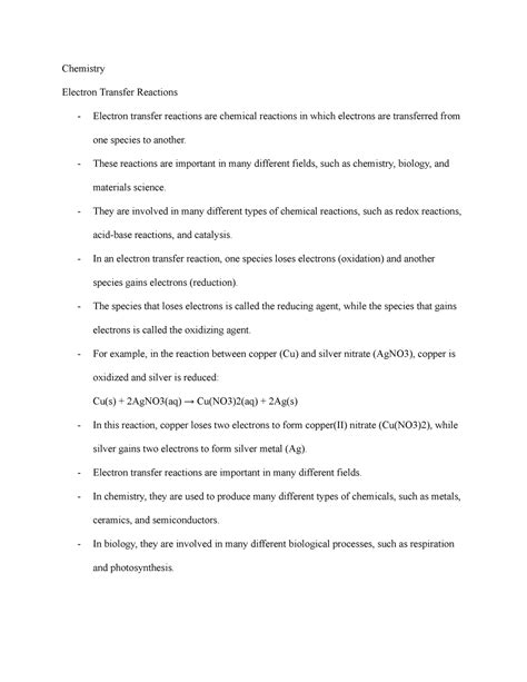 Chemistry-Electron Transfer Reactions - These reactions are important ...