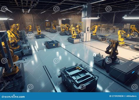 Virtual Reality Simulation of Factory Floor, with Robots Performing Various Tasks Stock ...