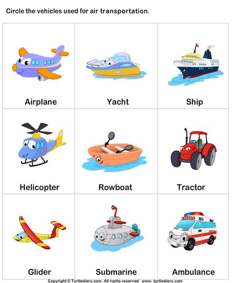 Modes of Transportation Worksheet - Turtle Diary