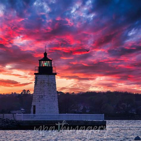 Goat Island Lighthouse Sunset Newport Rhode Island