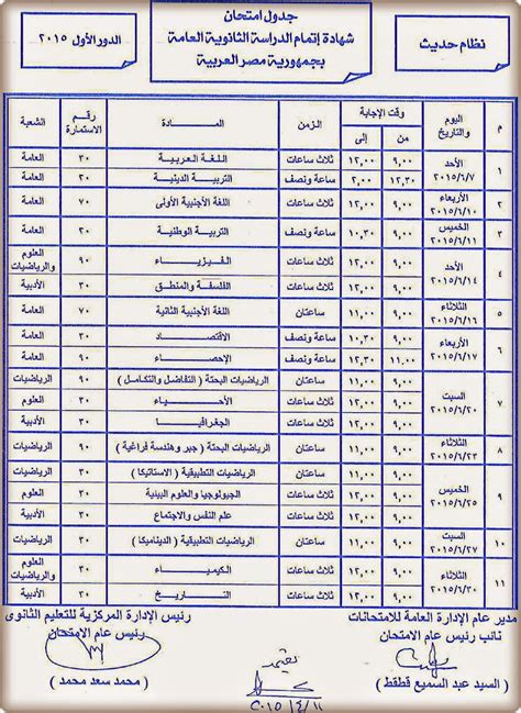 جدول الثانوية العامة 2015 بعد التعديل | أ/محمد رشوان (مدرس فيزياء ثانوى)