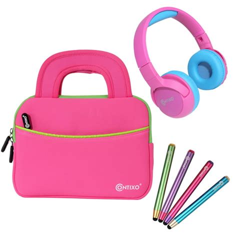 Contixo Kids Tablet Accessories Bundle - Kids Safe 85dB Bluetooth Headphone, 4 Colors Stylus ...