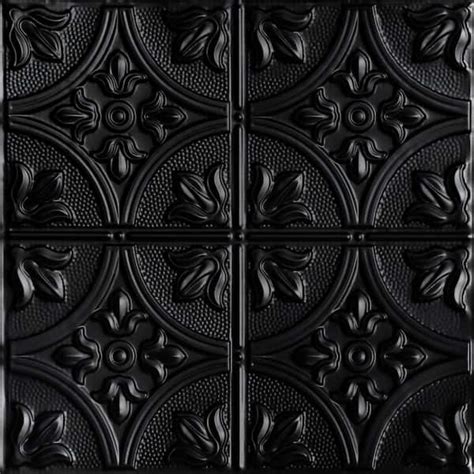 FROM PLAIN TO BEAUTIFUL IN HOURS Tiptoe 2 ft. x 2 ft. Tin Ceiling Tiles Lay-in Satin Black (48 ...