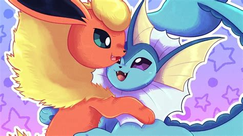 Flareon x Vaporeon Closeup | Pokemon eeveelutions, Pokemon eevee, All ...