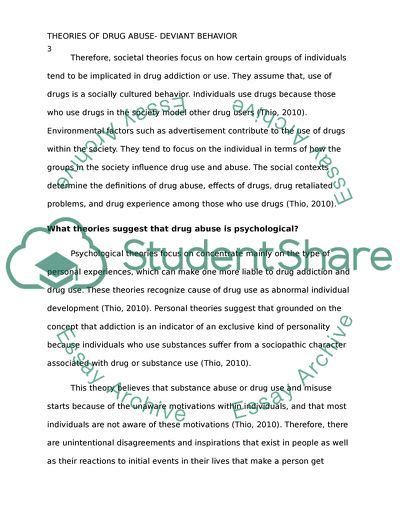 Theories of Drug Abuse- Deviant Behavior Essay Example | Topics and ...