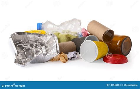 Pile of Different Garbage on White Background. Stock Image - Image of cups, nature: 137945601