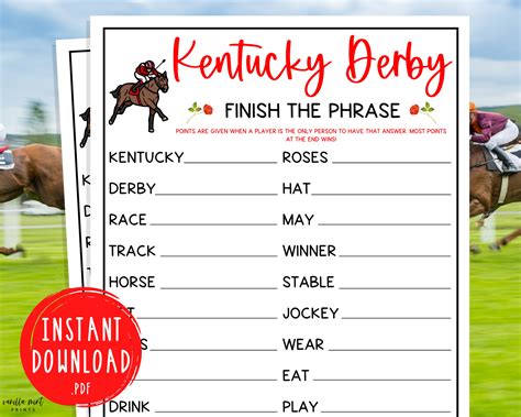 Kentucky Derby Finish the Phrase Game Triple Crown Party - Etsy