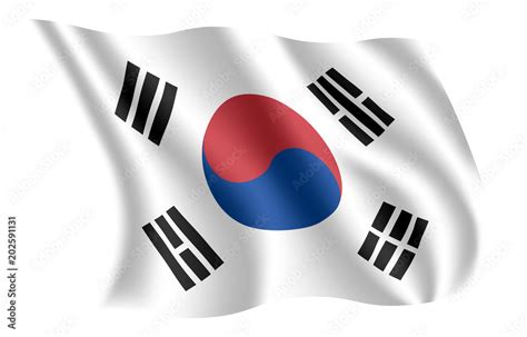 South Korea flag. Isolated national flag of South Korea. Waving flag of the Republic of Korea ...