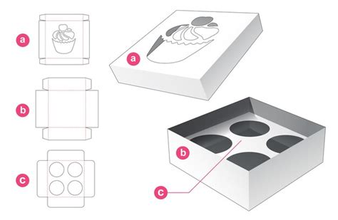 Premium Vector | Cup cake box with lid and insert supporter die cut template