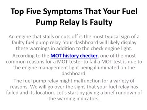 PPT - Top Five Symptoms That Your Fuel Pump Relay Is Faulty PowerPoint ...