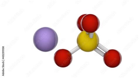 Manganese(II) sulfate, formula MnSO4 or MnO4S. 3D render. Seamless loop. Chemical structure ...