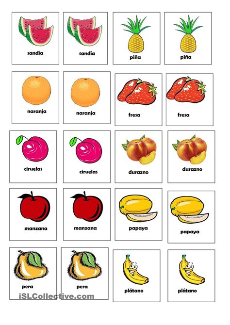 JUego de la memória de las frutas | Juegos de frutas, Fruta para niños, Frutas