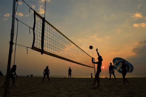 Beach Volleyball Silhouette at Sunset , Blurred Stock Photo - Image of ...