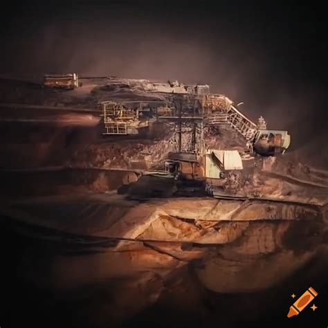 Open pit mine with helicopters and mining equipment on Craiyon