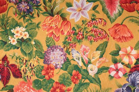 1 Yard Multi Floral Printed Cotton Jacquard Drapery Fabric
