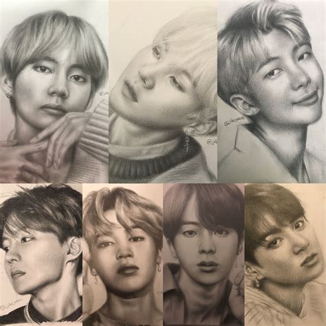 BTS Portrait Pencil Drawings | Bts drawings, Drawings, Kpop drawings