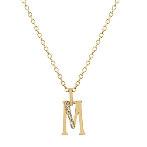 Diamond Letter M Pendant in 14k Yellow Gold (18 in) | Shane Co.