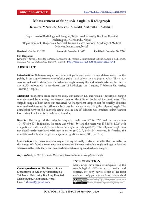 (PDF) Measurement of Subpubic Angle in Radiograph
