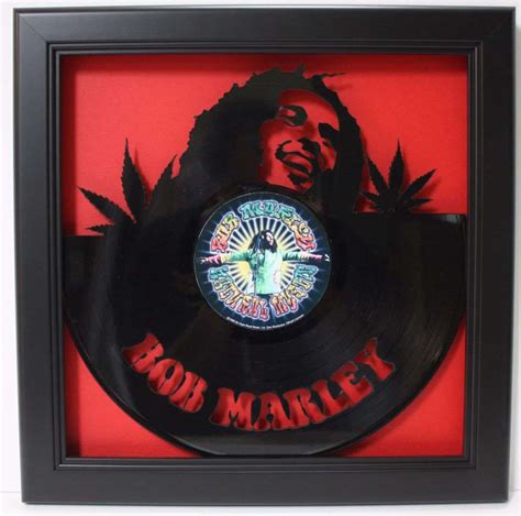 Bob Marley Black Wood Framed Laser Cut Black Vinyl Lp Shadowbox | Gold ...