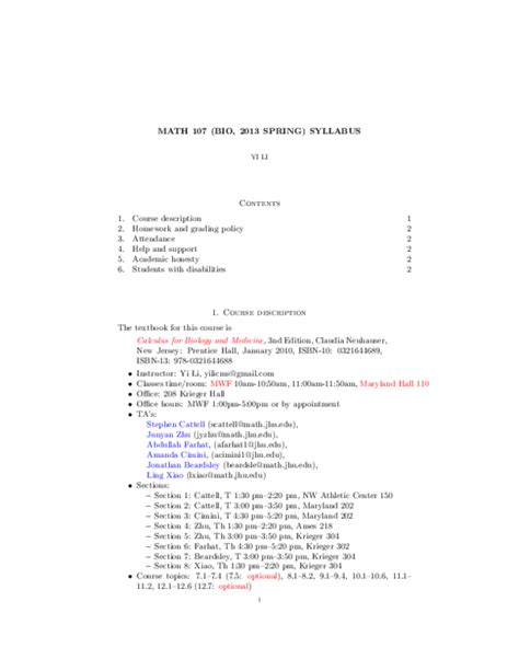 (PDF) Calculus II (syllabus) | Yi Li - Academia.edu